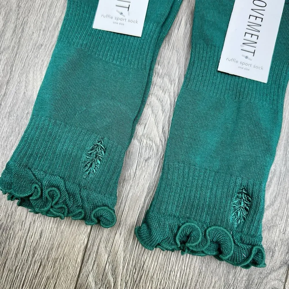 2 Pack Free People Movement Ruffle Sport Sock Green Ankle Lucky Honey